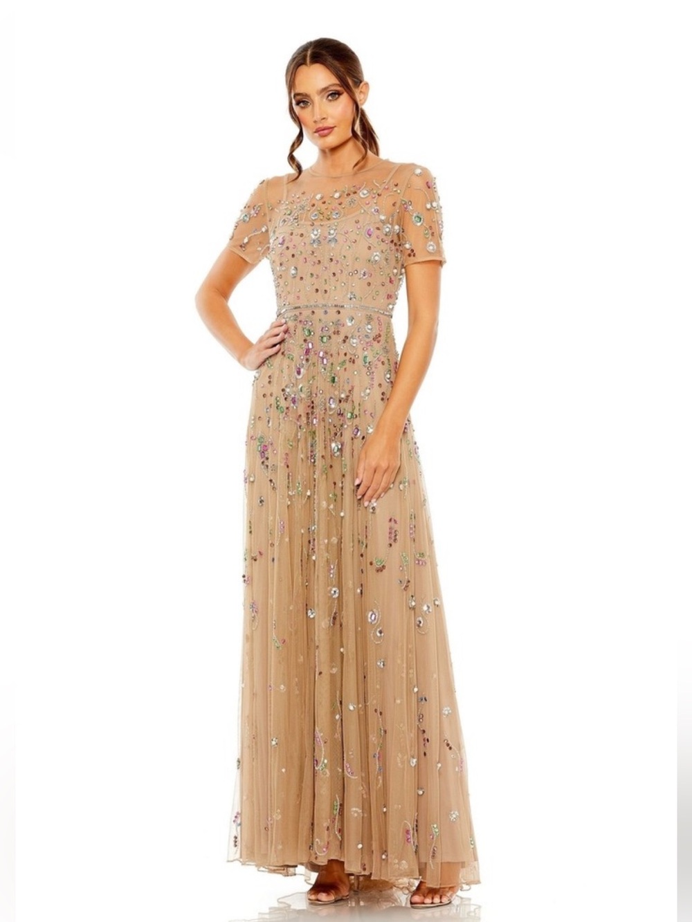 Mac Duggal 93924 EMBELLISHED SEQUIN Jewel DETAIL A-LINE GOWN NWT
